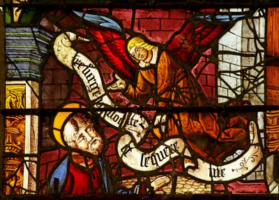 Window depicting Fragments and the Angel appearing to Saint Peter in prison by French School